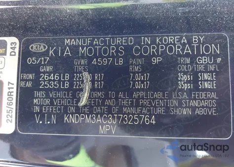 2018 Kia Sportage Lx z USA, uszkodzony, nr VIN KNDPM3AC3J7325764